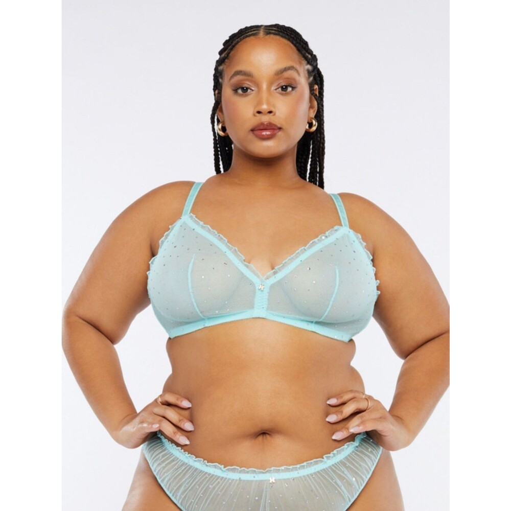 Savage X Fenty Sparkle Puff Bralette Bra Crystal Blue Rhinestone Plus Size 2X